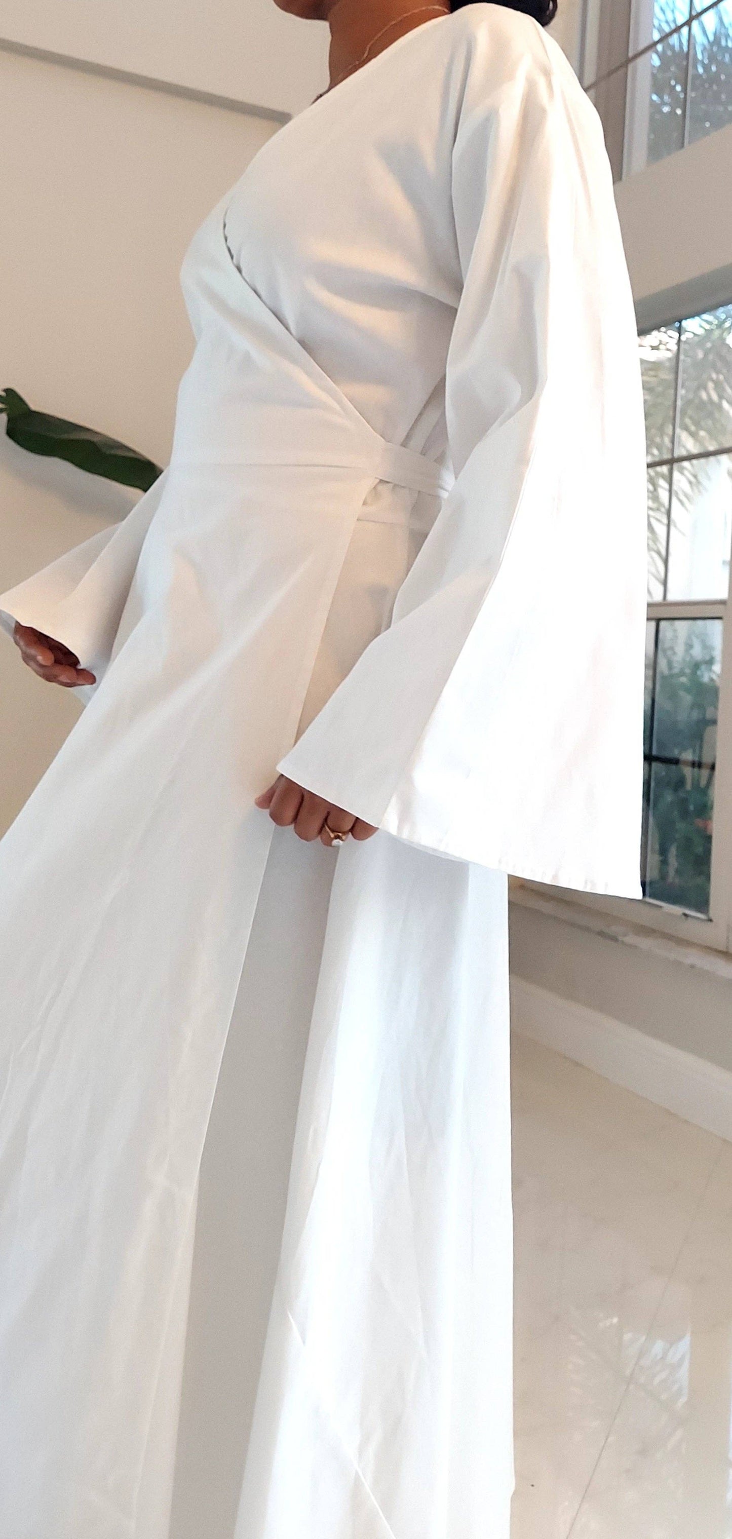 Women Long Wrap Dress/Bell sleeve- 8001