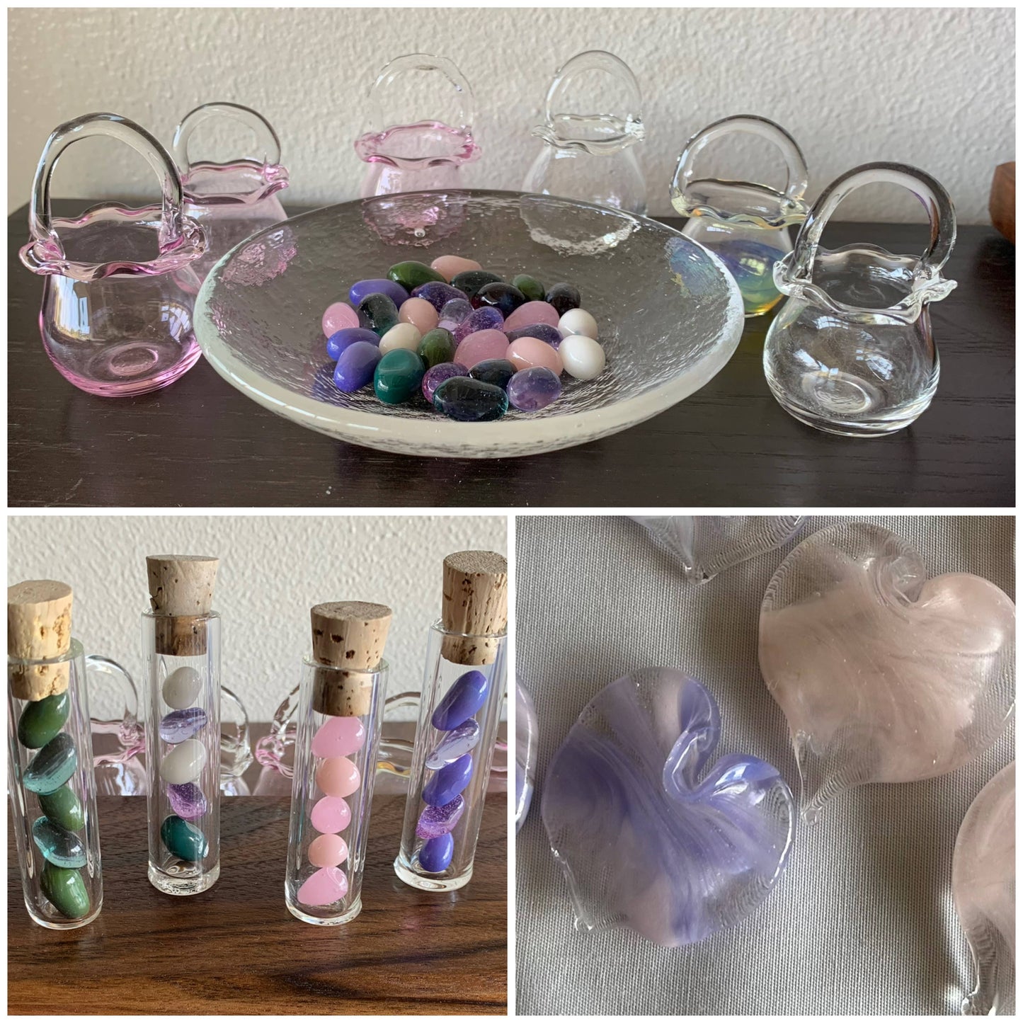 Glass miniature Basket with Eggs: Purple