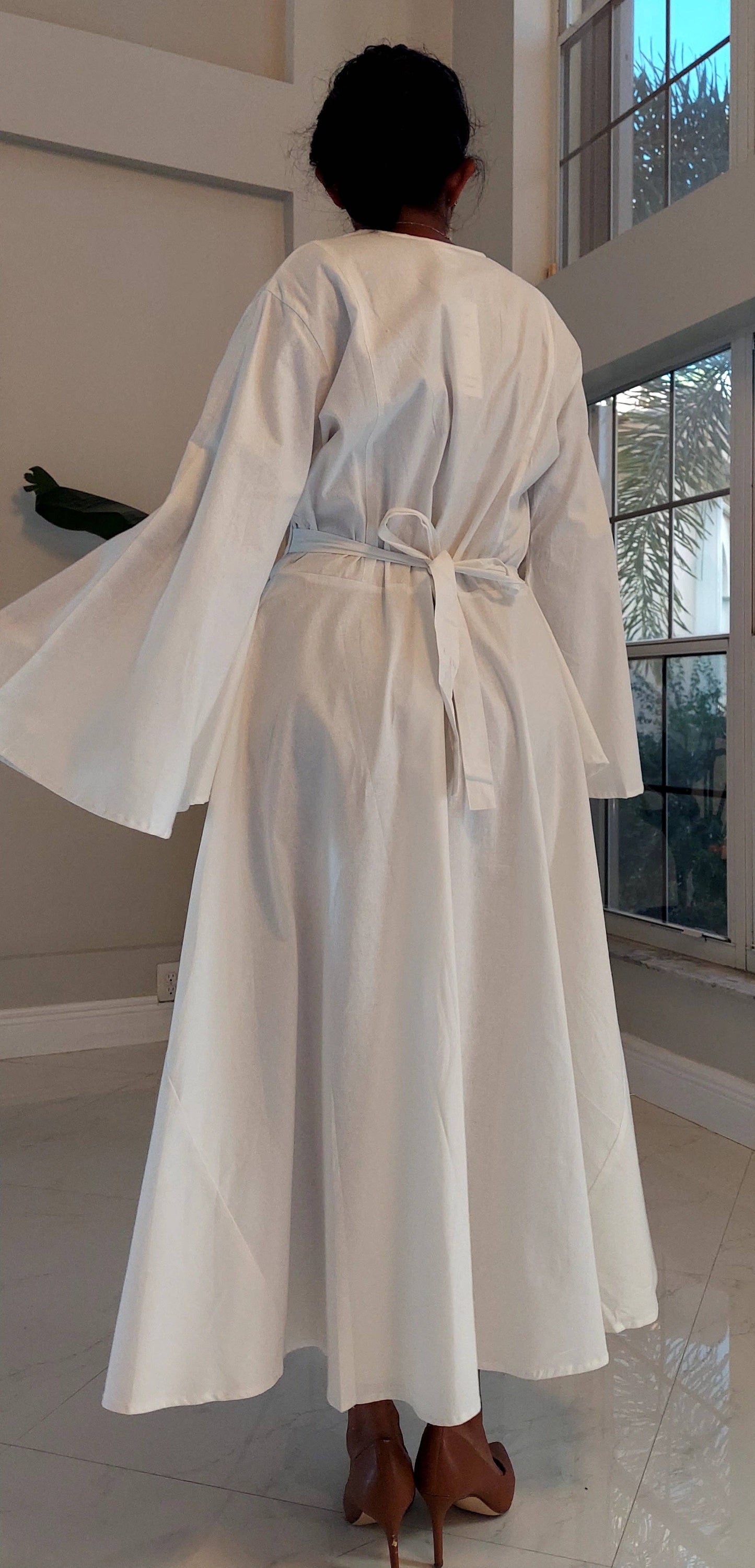 Women Long Wrap Dress/Bell sleeve- 8001