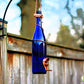 Glass Wine Bottle Bird Feeder: Green Bottle / Silver Trim