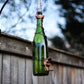 Glass Wine Bottle Bird Feeder: Yellow Bottle / Silver Trim