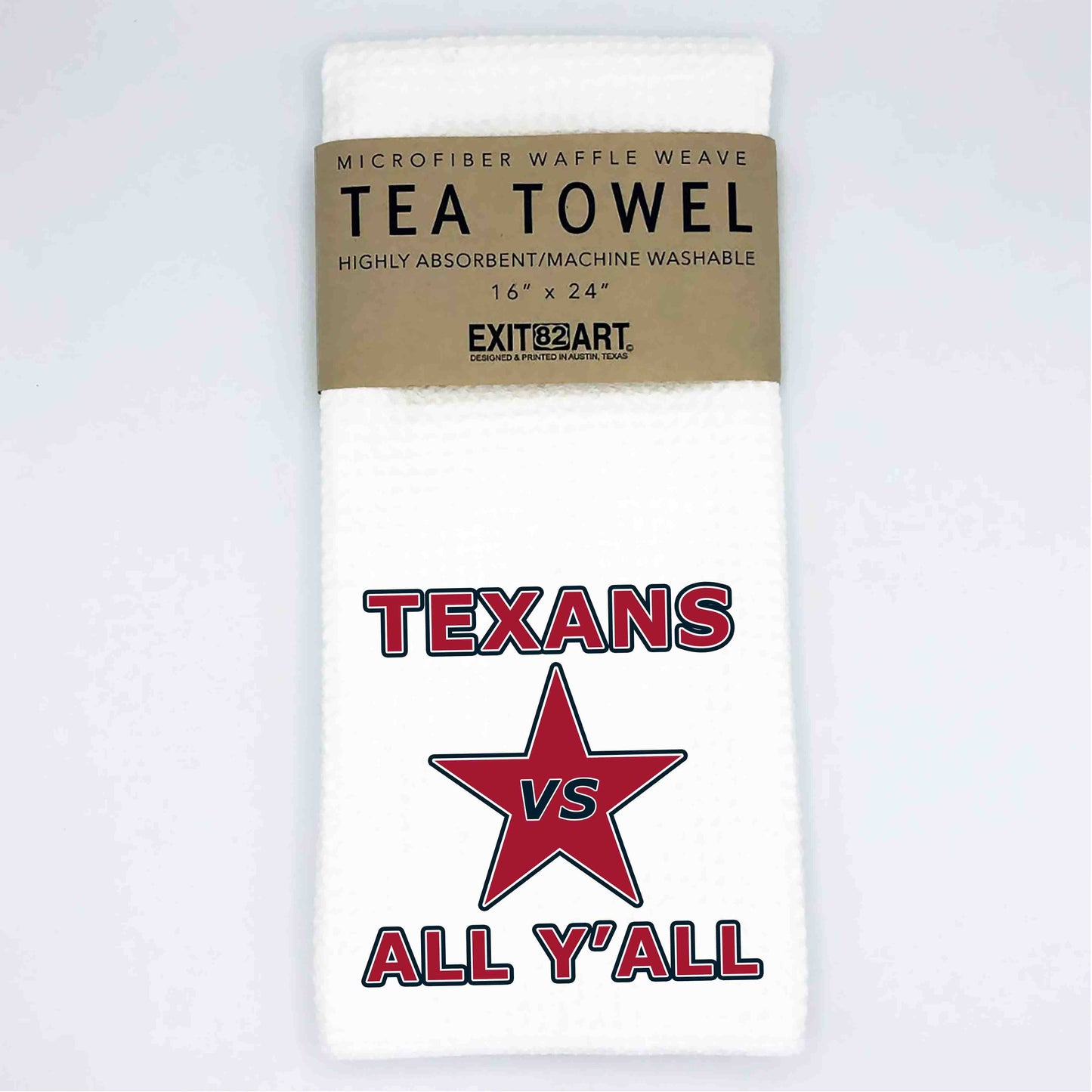 Texas Vs. All Y'all - 16" x 24" Waffle Weave Tea Towel
