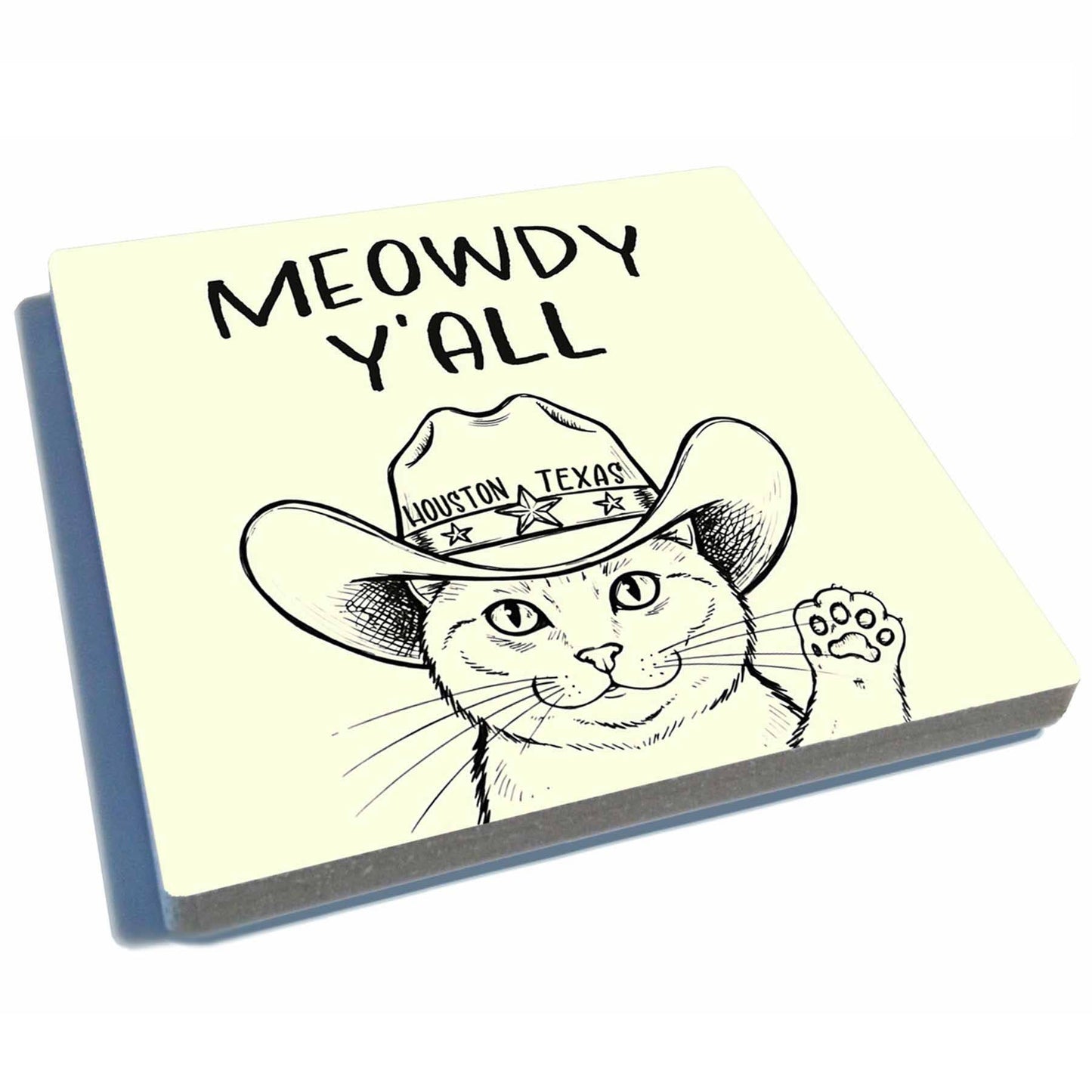 Meowdy Y'all - Houston - Stone Drink Coaster w/Cork Backing