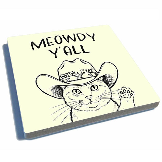 Meowdy Y'all - Houston - Stone Drink Coaster w/Cork Backing