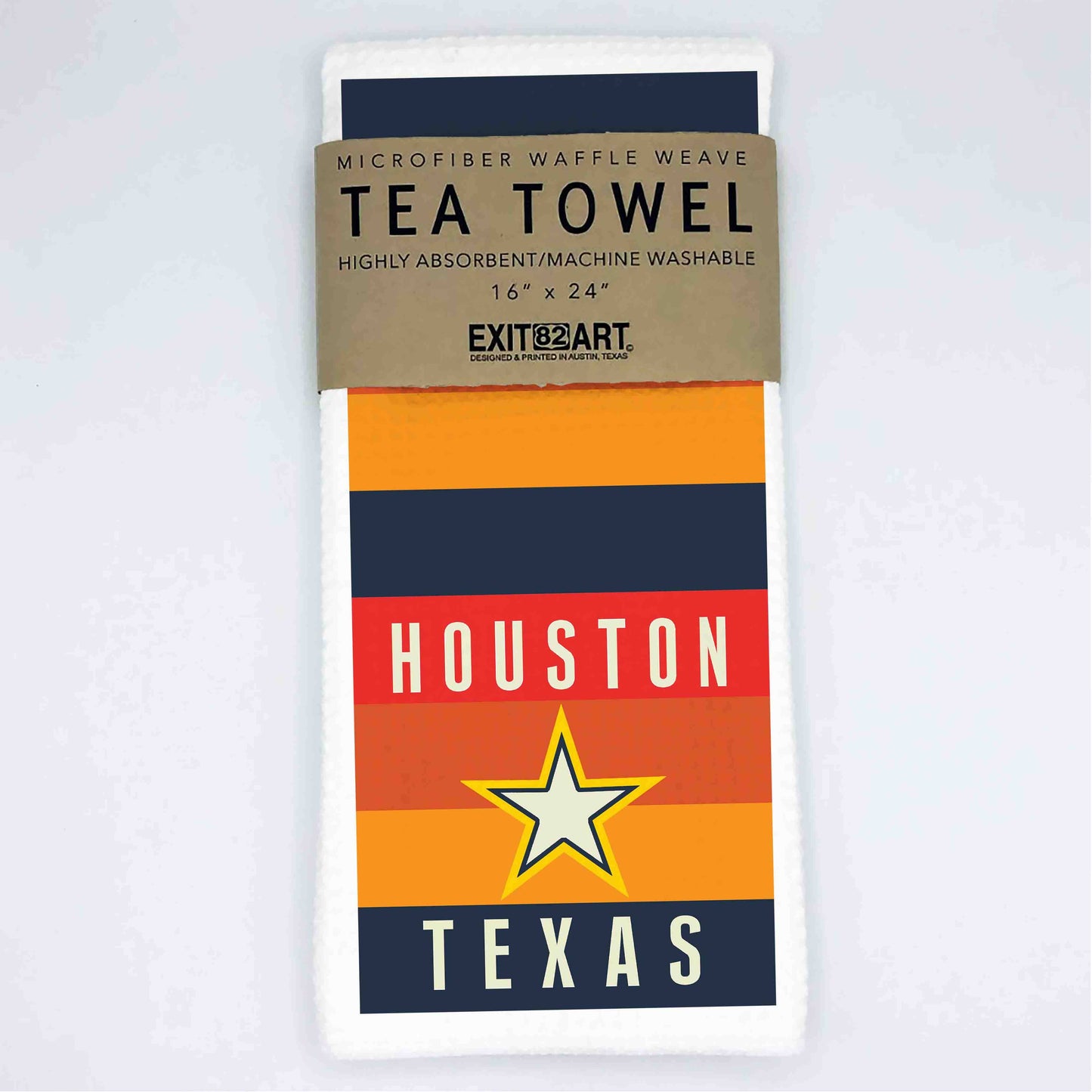 Houston Texas Retro - 16" x 24" Waffle Weave Tea Towel