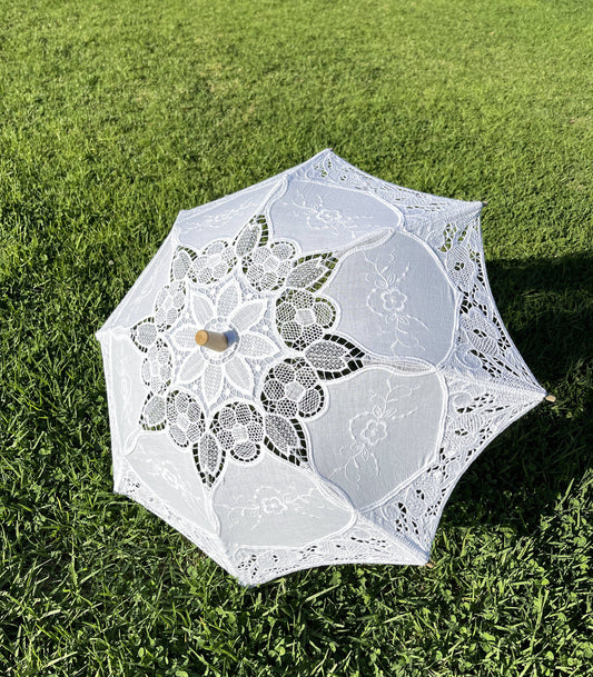 Child/Girl Size Half Lace Cotton Lace Parasol/Umbrella: White