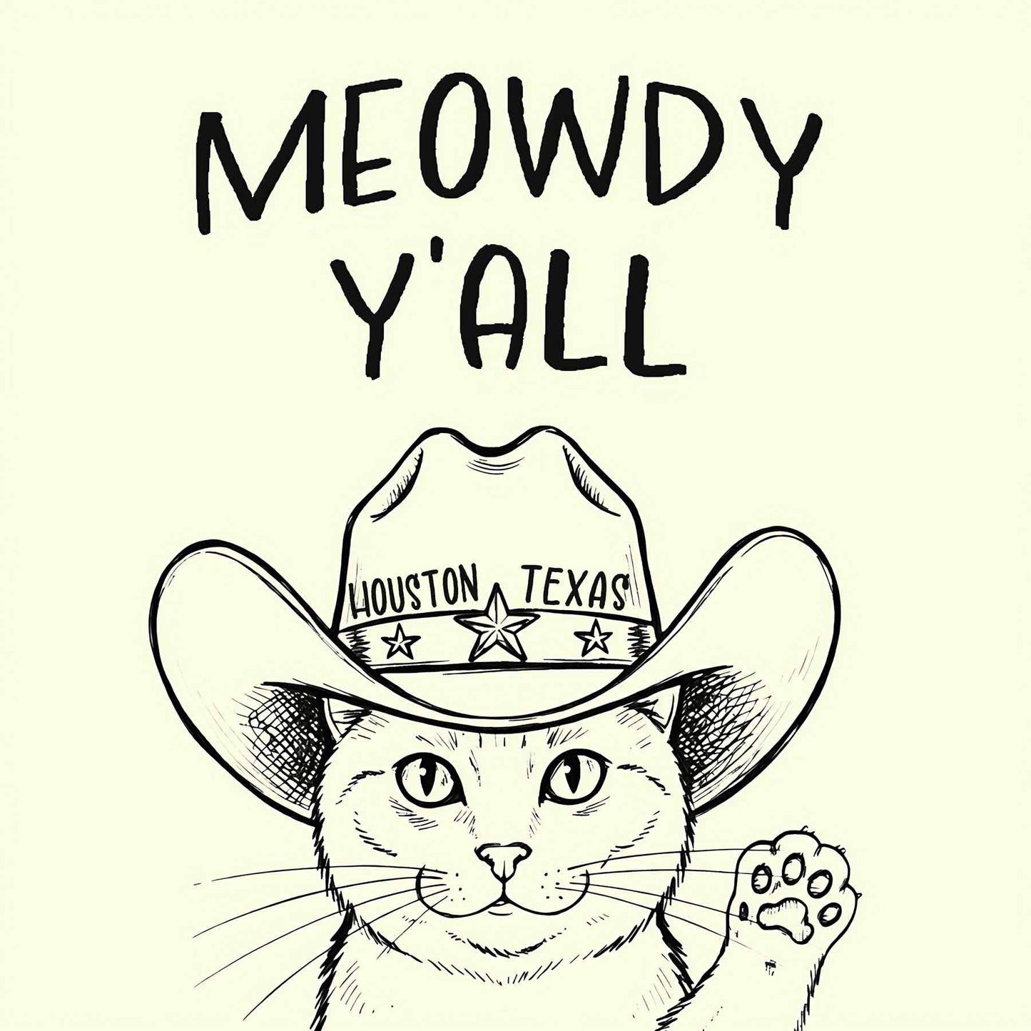 Meowdy Y'all - Houston - Stone Drink Coaster w/Cork Backing
