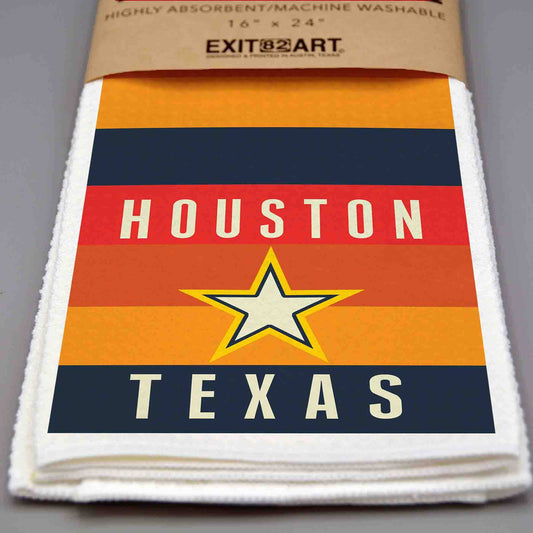 Houston Texas Retro - 16" x 24" Waffle Weave Tea Towel
