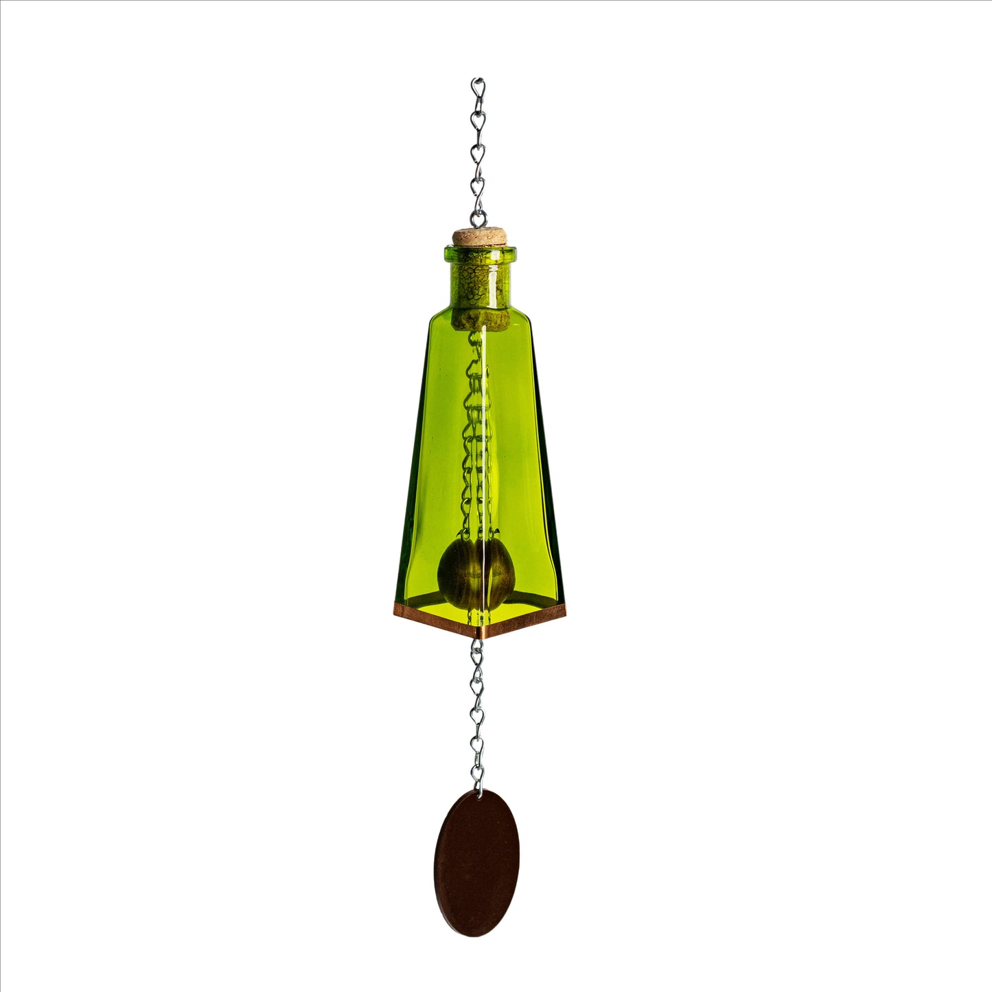 Glass Wind Chimes Made From Pyramid Shaped Bottles: Vintage Green