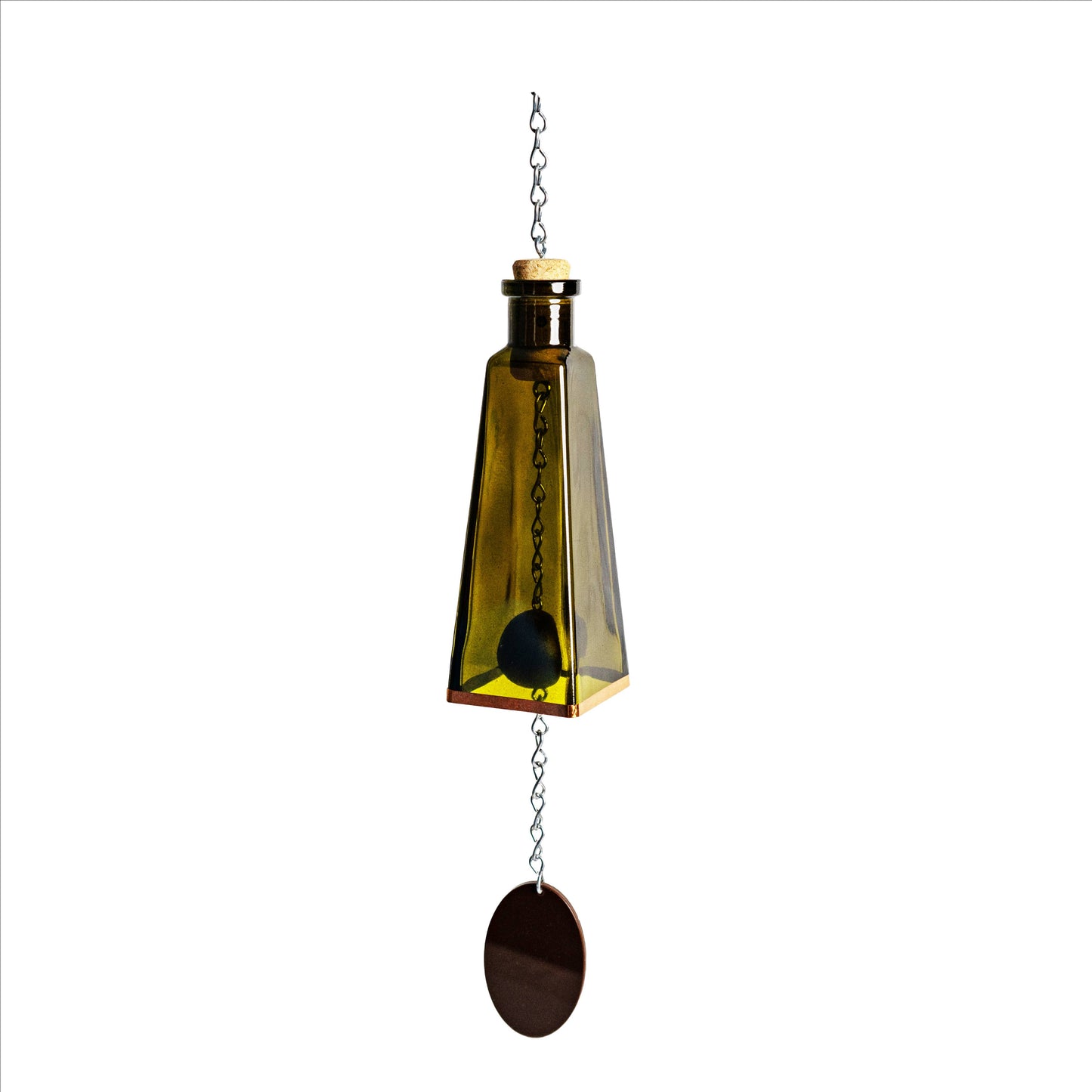 Glass Wind Chimes Made From Pyramid Shaped Bottles: Amber