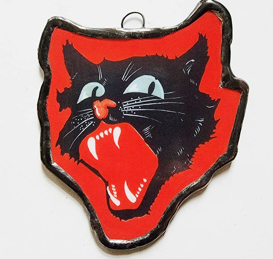 Vintage Black Cat | Glass Ornament | Halloween Decor