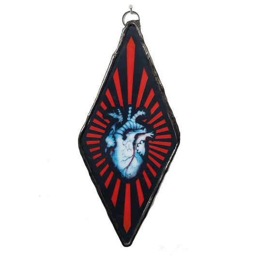 Anatomical Heart Petite Art Glass -Black Stripe